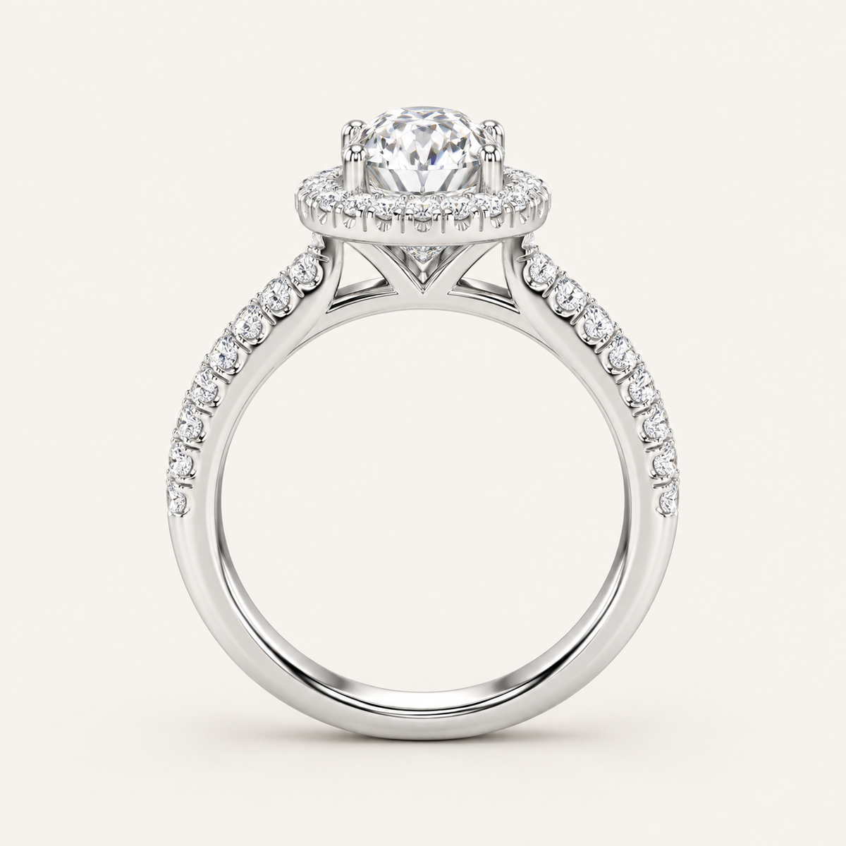3.75CT Oval Cut Lab Grown Diamond Halo Side Stone Bridal Set