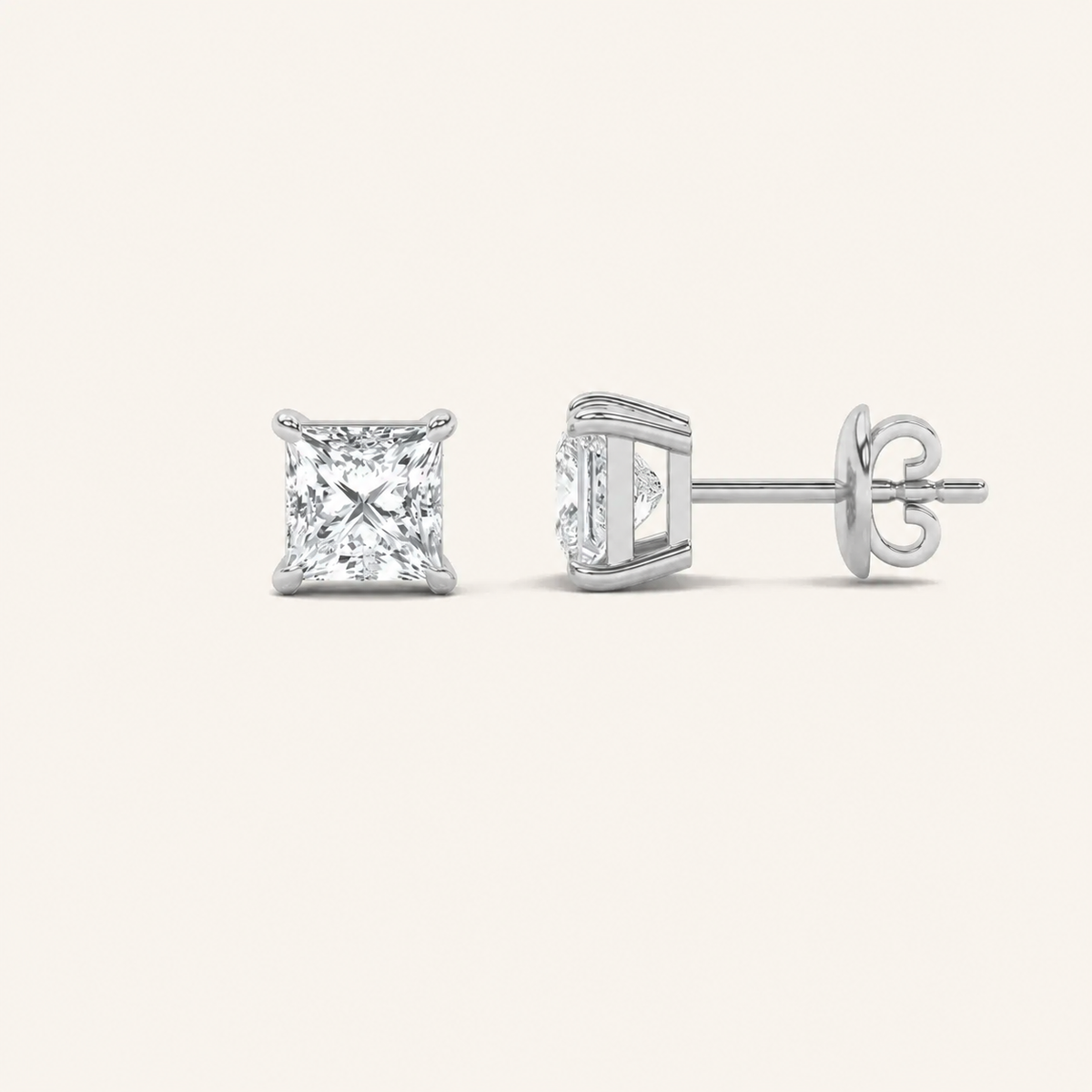 4CT Princess Cut Lab Grown Diamond Classic Basket Set Stud Earrings
