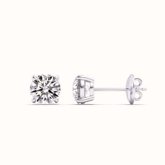 3Cttw Round Shaped Lab Grown Diamond 4 Prong Stud Earrings in 14K Gold (F/VS)