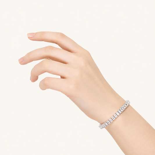15CT Emerald Cut Lab Grown Diamond Tennis Bracelet
