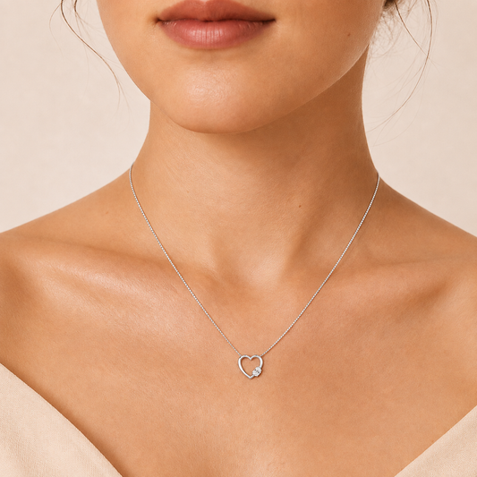 0.5CT Oval Cut Lab Grown Diamond Heart Shaped Pendant Necklace