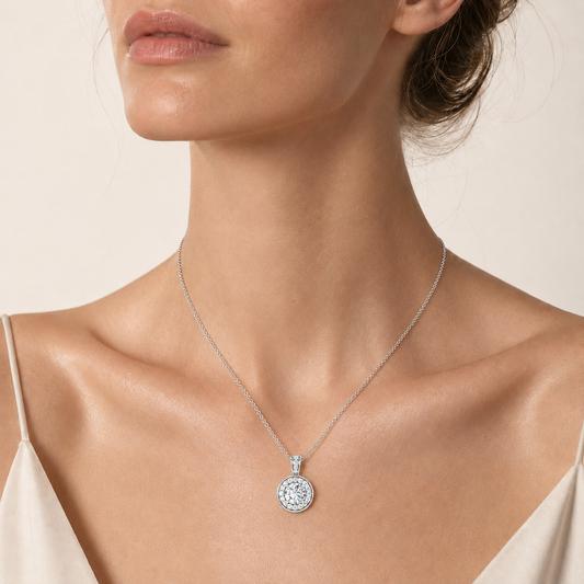 0.75CT Round Cut Lab Grown Diamond Halo Pendant Necklace