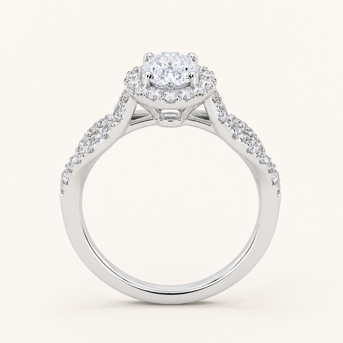 0.52 CT Oval Cut Lab Grown Diamond Halo Side Stone Ring