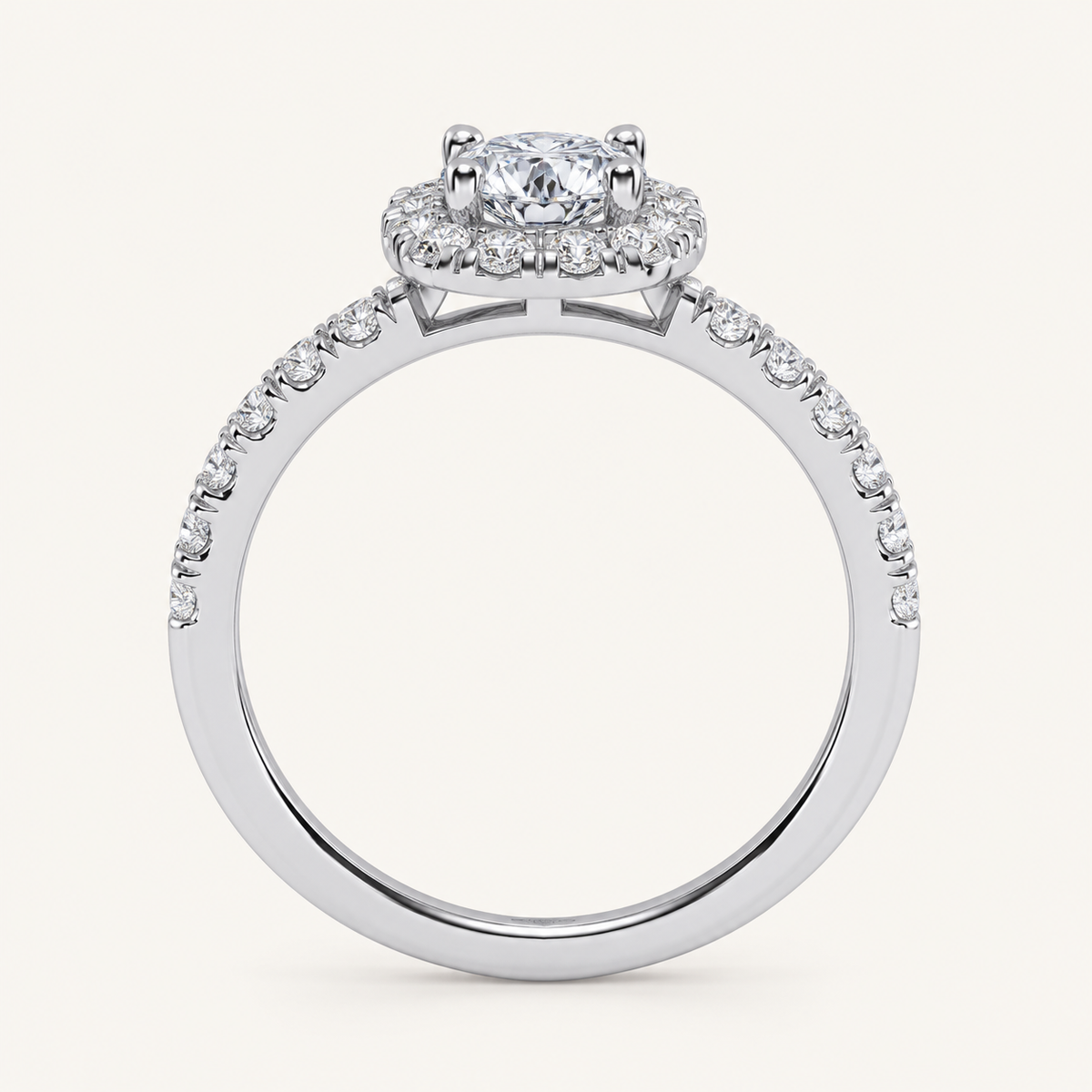0.50 CT Round Cut Lab Grown Diamond Promise Halo Side Stone Ring