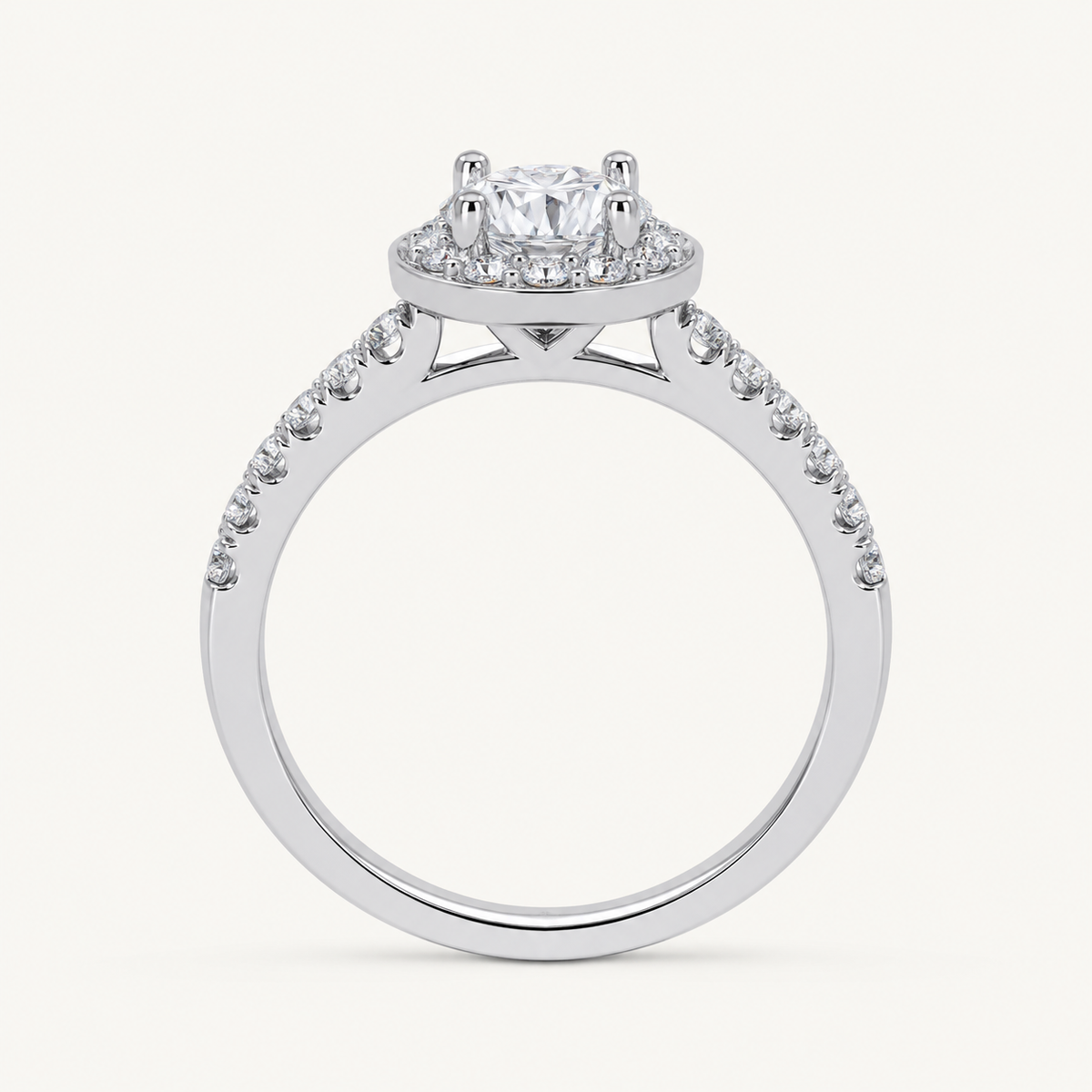 0.50 CT Round Cut Lab Grown Diamond Promise Halo Side Stone Ring