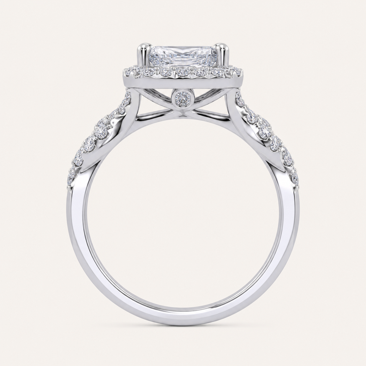0.51CT Radiant Cut Lab Grown Diamond Halo Side Stone Ring