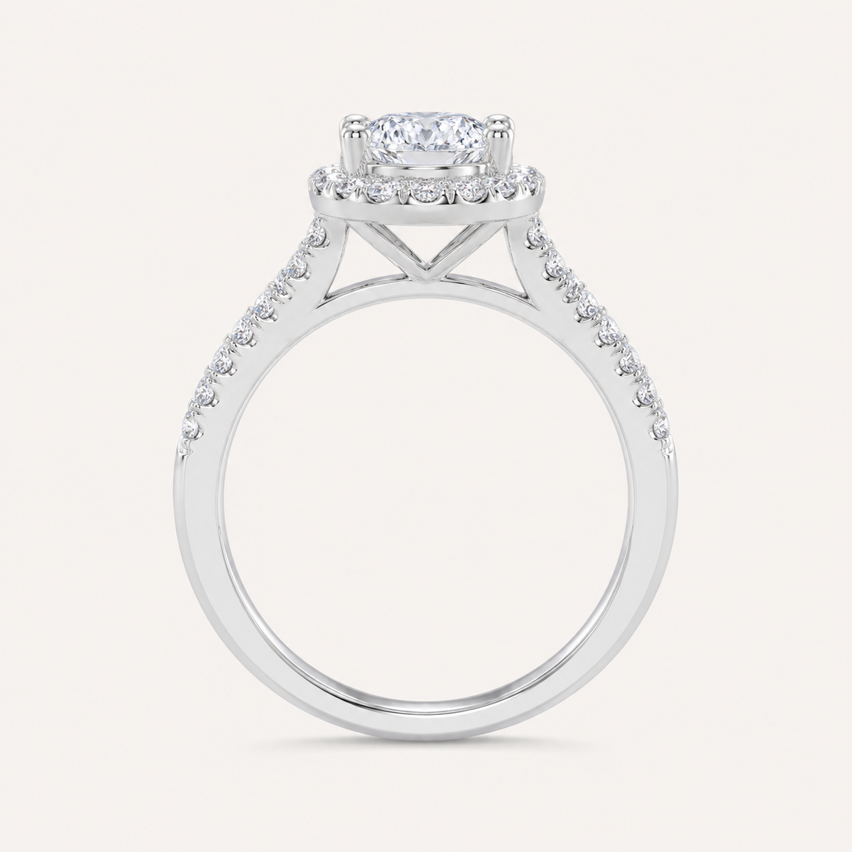 0.52 CT Oval Cut Lab Grown Diamond Halo Side Stone Ring
