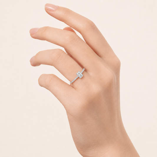 1.25CT Emerald Cut Lab Grown Diamond Side Stone Ring