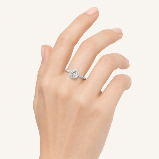 1.25CT Round Cut Lab Grown Diamond Halo Side Stone Ring