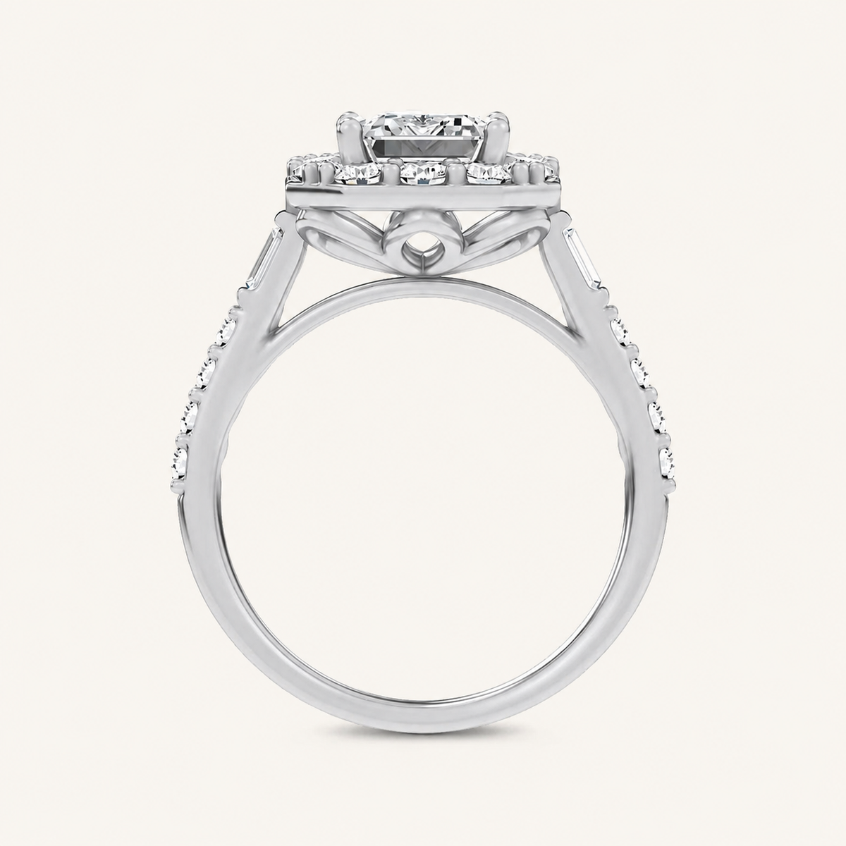 3.87CT Emerald Cut Certified Lab Grown Diamond Halo Side Stone Ring