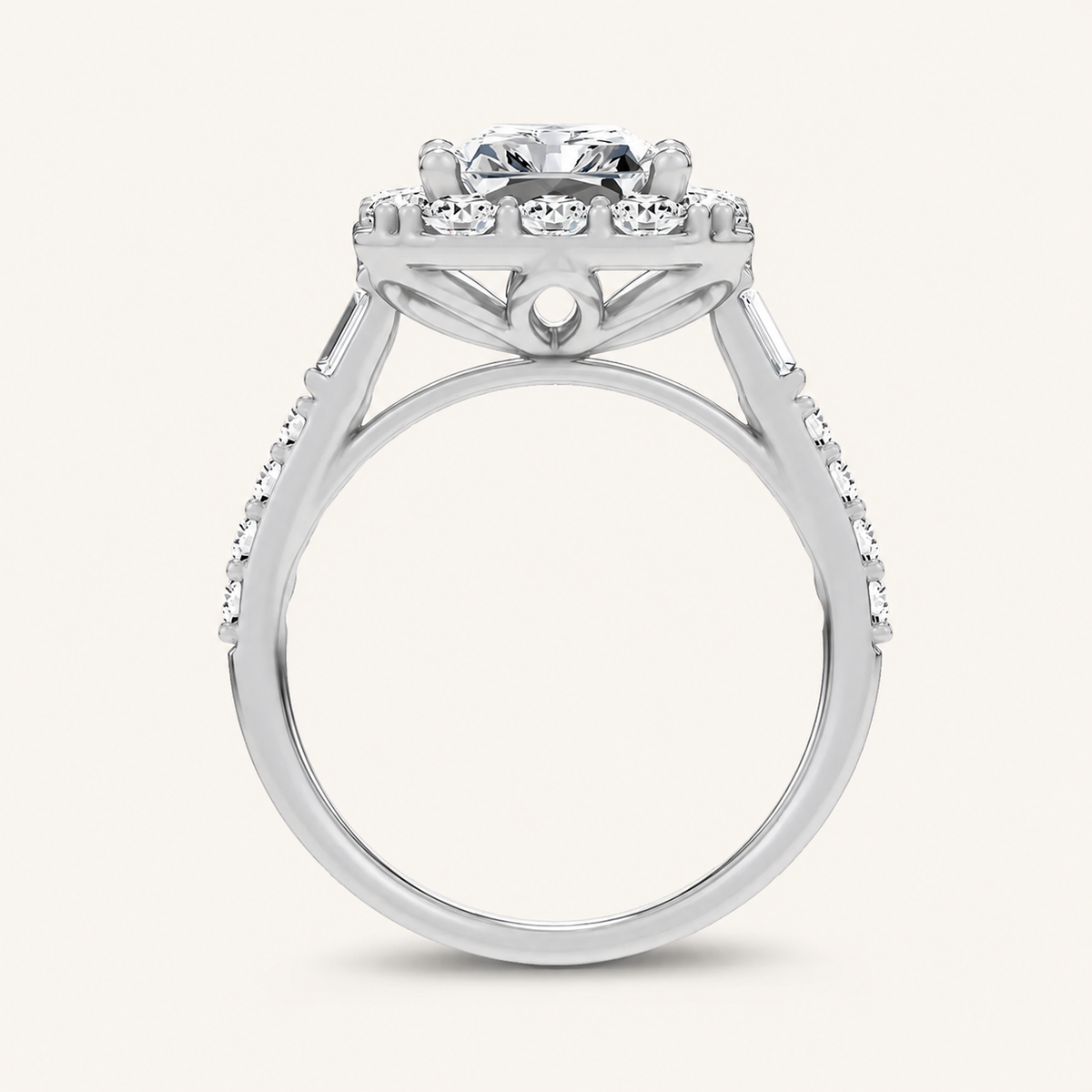 4.20CT Emerald Cut Certified Lab Grown Diamond Halo Side Stone Ring