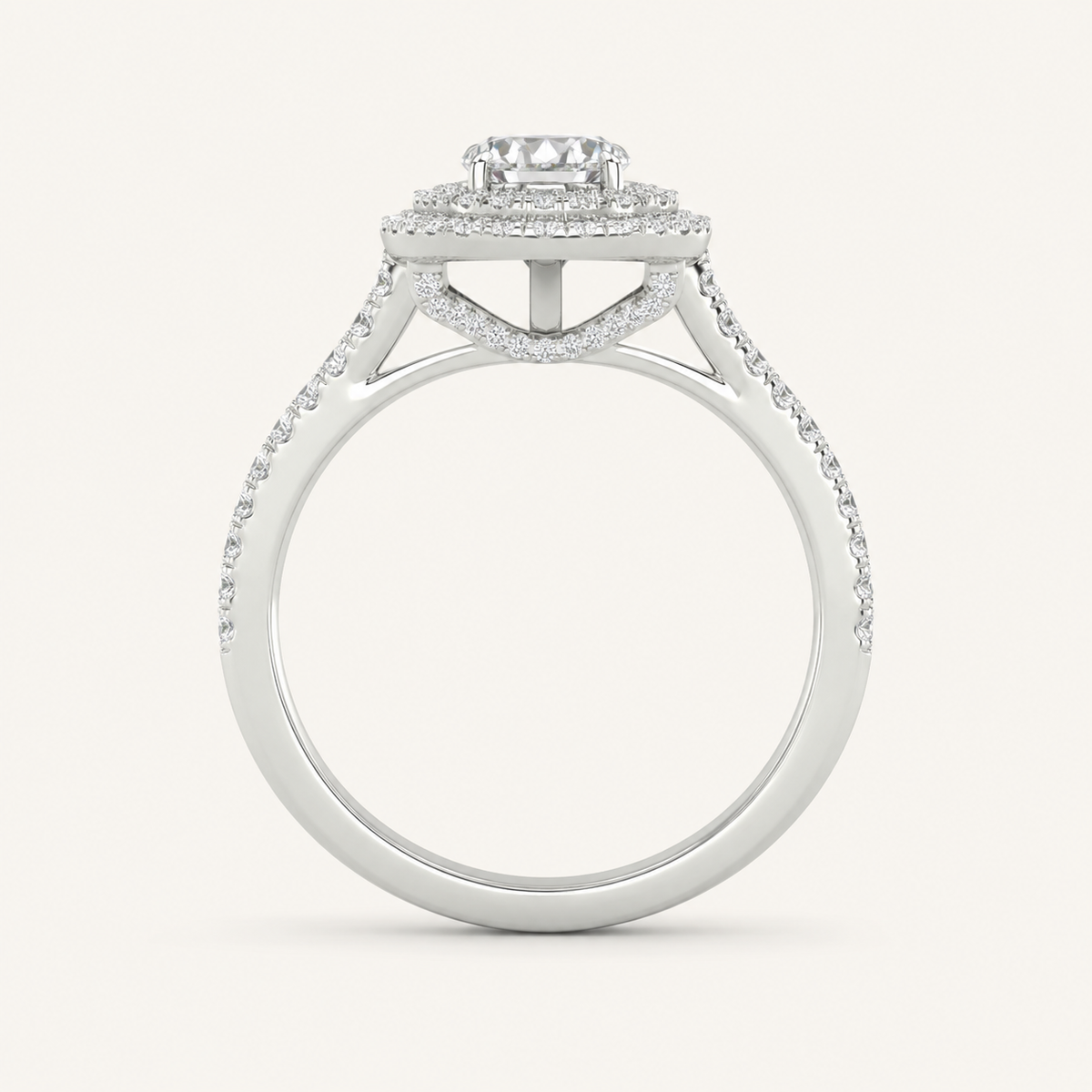 2CT Oval Cut Lab Grown Diamond Double Halo Side Stone Ring