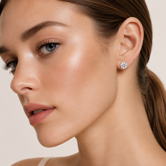 1CT Round Cut Lab Grown Diamond Hidden Halo Stud Earrings