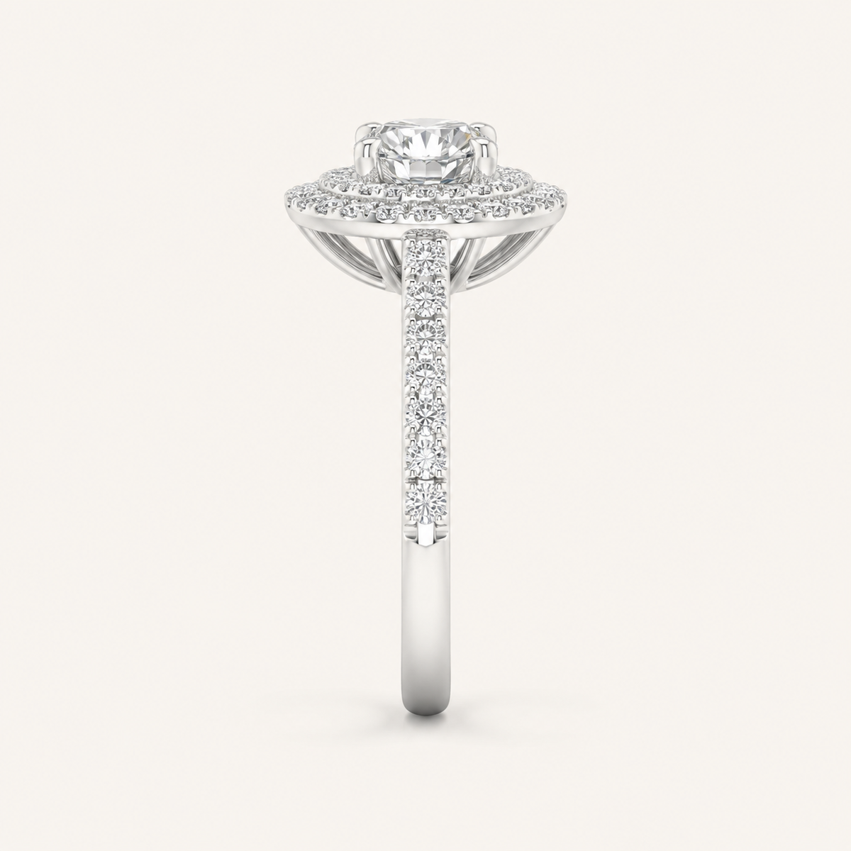 2CT Round CutLab Grown Diamond Double Halo Side Stone Ring