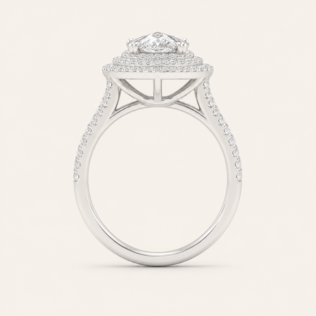 2CT Pear Cut Lab Grown Diamond Double Halo Side Stone Ring