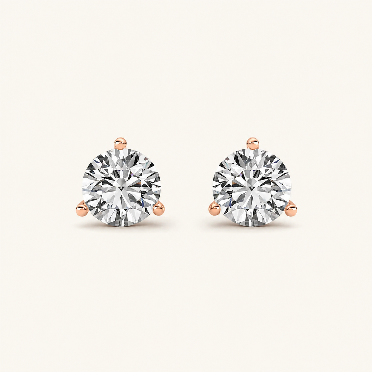0.75CT Round Cut Lab Grown Diamond Three-Prong Martini Stud Earrings