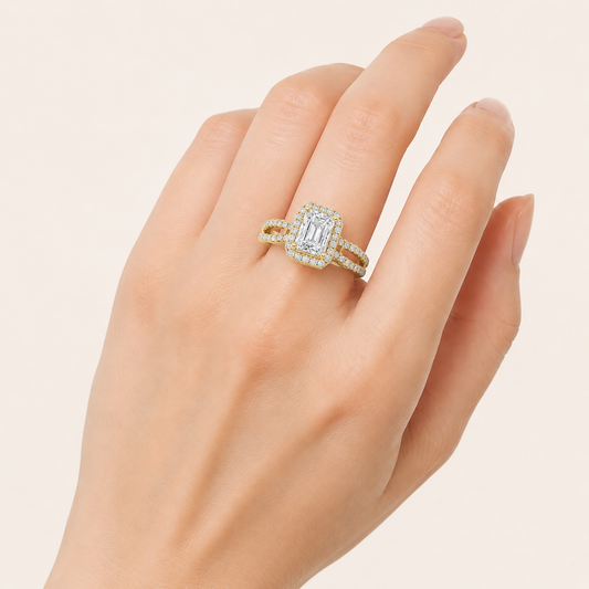 2.00 CT Radiant Cut Lab Grown Diamond Halo Side Stone Ring
