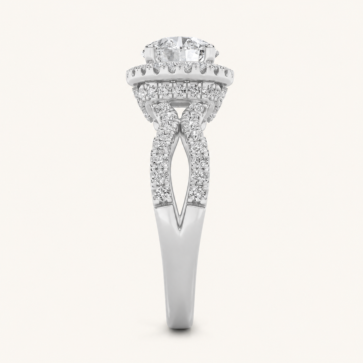 2.00 CT Round Cut Lab Grown Diamond Split Shank Halo Side Stone Ring