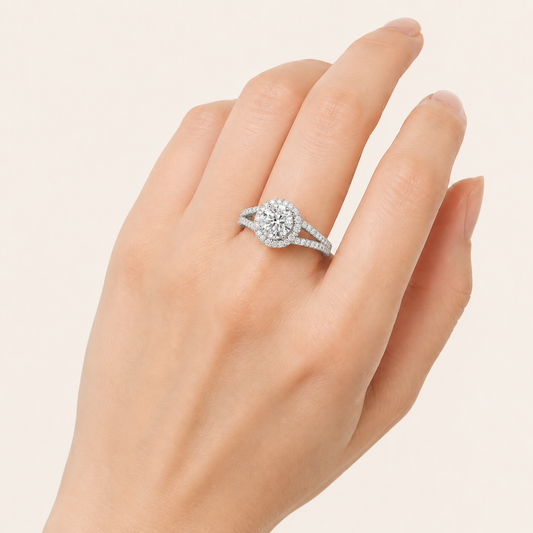 2.00 CT Round Cut Lab Grown Diamond Split Shank Halo Side Stone Ring