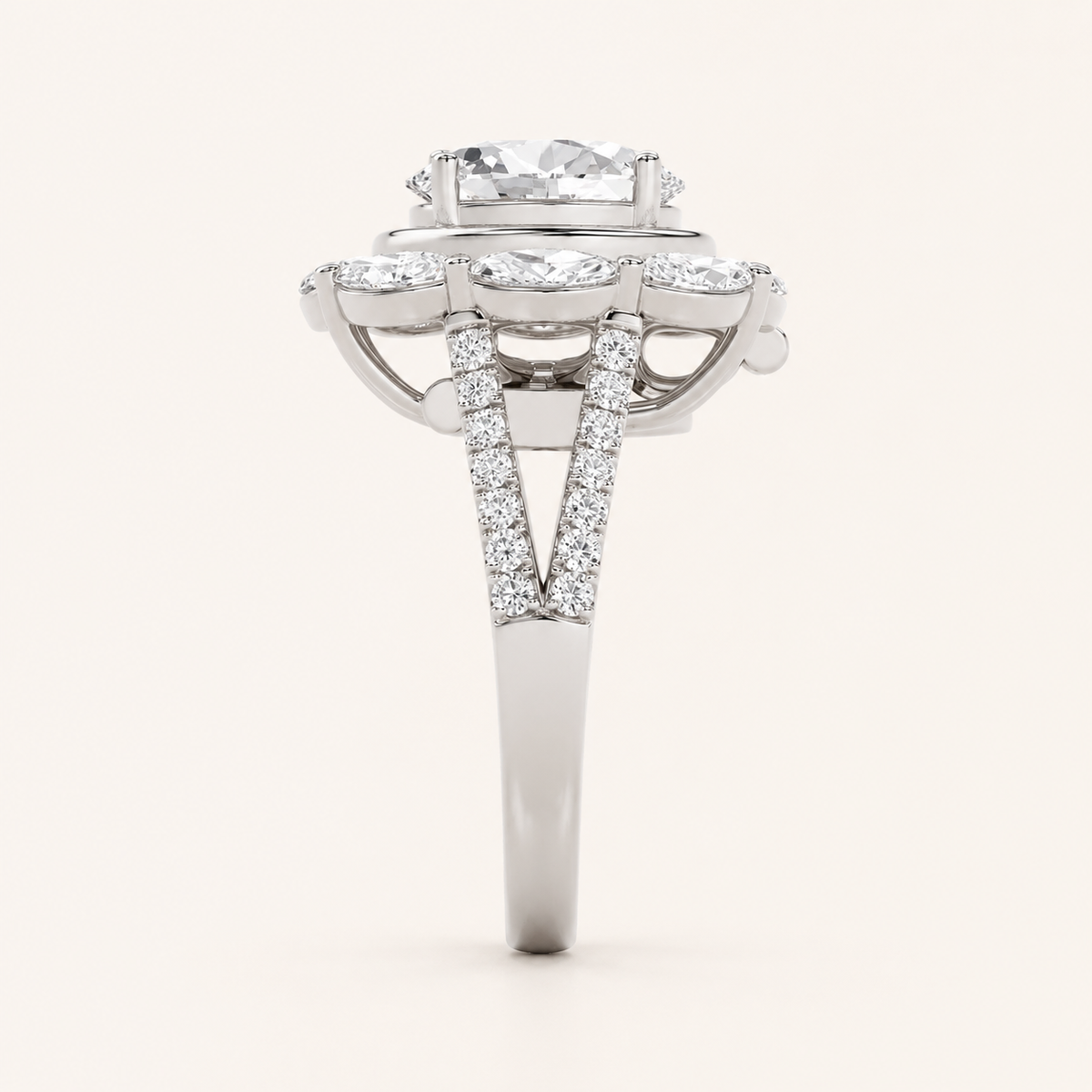 3.75CT Oval Cut Lab Grown Diamond Cluster Ring
