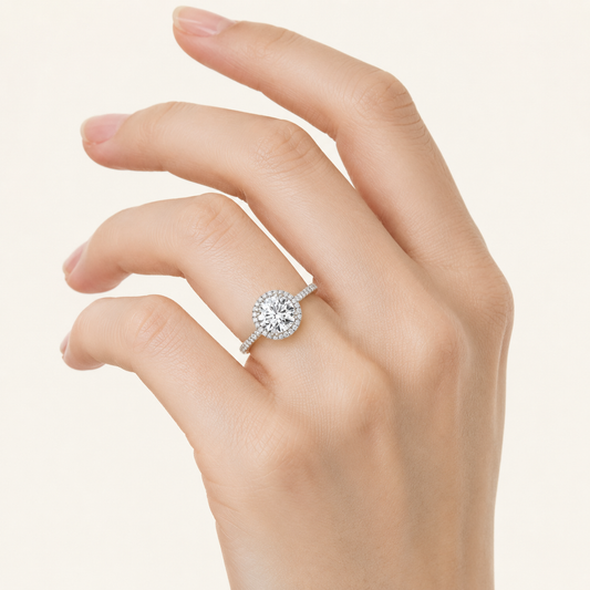 3CT Round Cut Lab Grown Diamond Halo Side Stone Ring