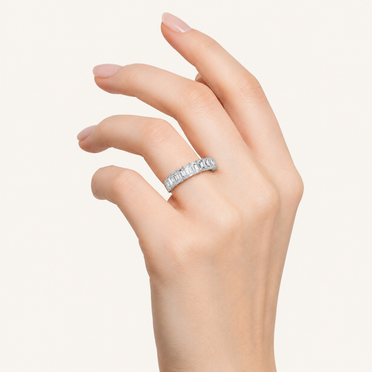5.5CT Emerald Cut Lab Grown Diamond Split Prong Eternity Ring