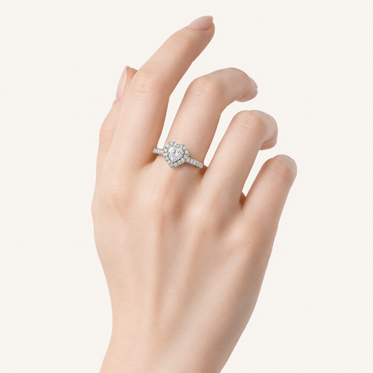 1.5CT Heart Cut Lab Grown Diamond Heart Shaped Halo Side Stone Ring