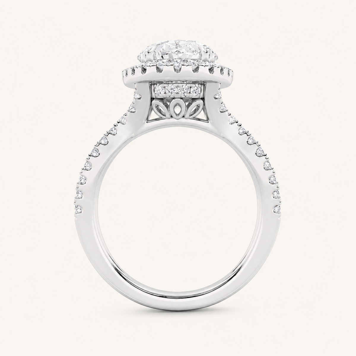 4CT Oval Cut Lab Grown Diamond Halo Side Stone Ring