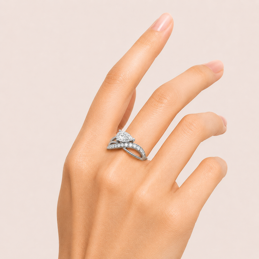 2CT Pear Cut Lab Grown Diamond Side Stone Ring