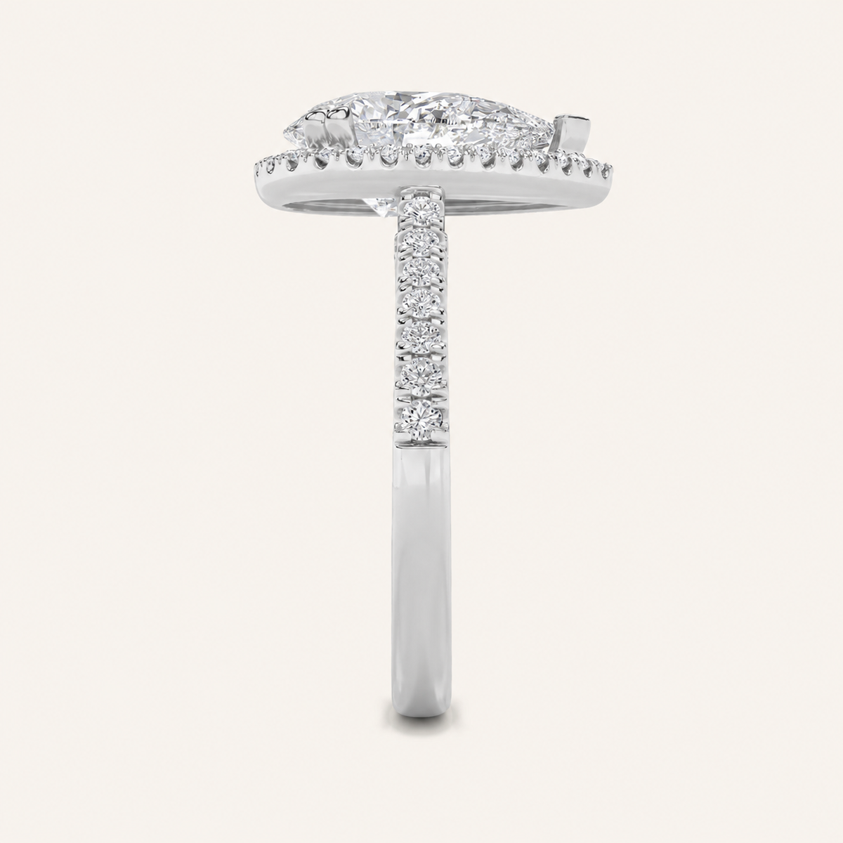 3CT Pear Cut Lab Grown Diamond Halo Side Stone Ring