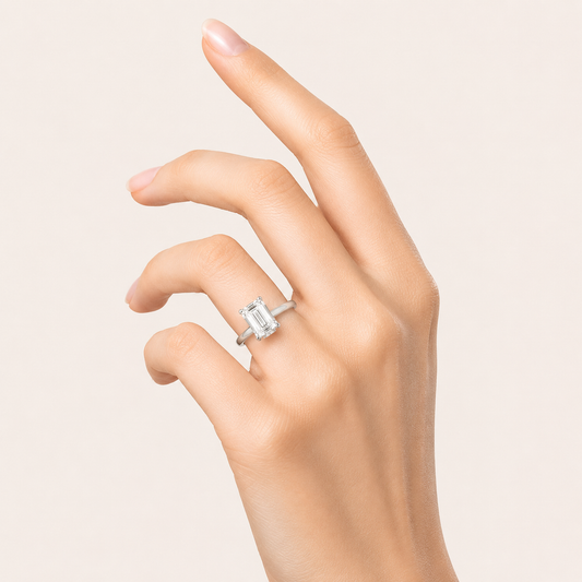 1CT Emerald Cut Lab Grown Diamond Hidden Halo Ring