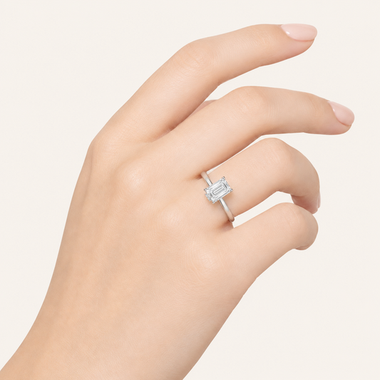 3CT Emerald Cut Lab Grown Diamond Hidden Halo Ring