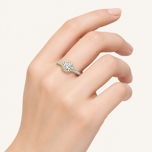 2.5CT Round Cut Lab Grown Diamond Two Tone Side Stone Ring