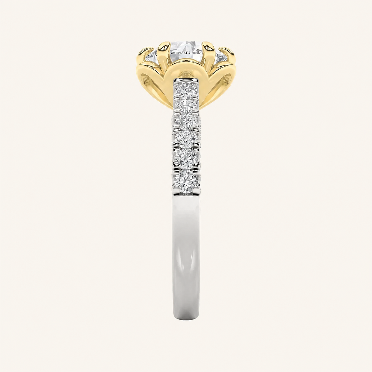 2.5CT Round Cut Lab Grown Diamond Two Tone Side Stone Ring