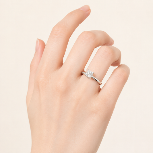 3CT Princess Cut Lab Grown Diamond Hidden Halo Ring