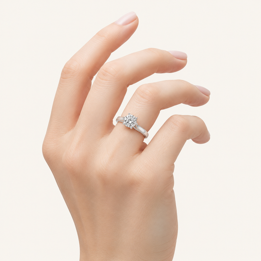 1.25 CT Round Cut Lab Grown Diamond Hidden Halo Side Stone Ring