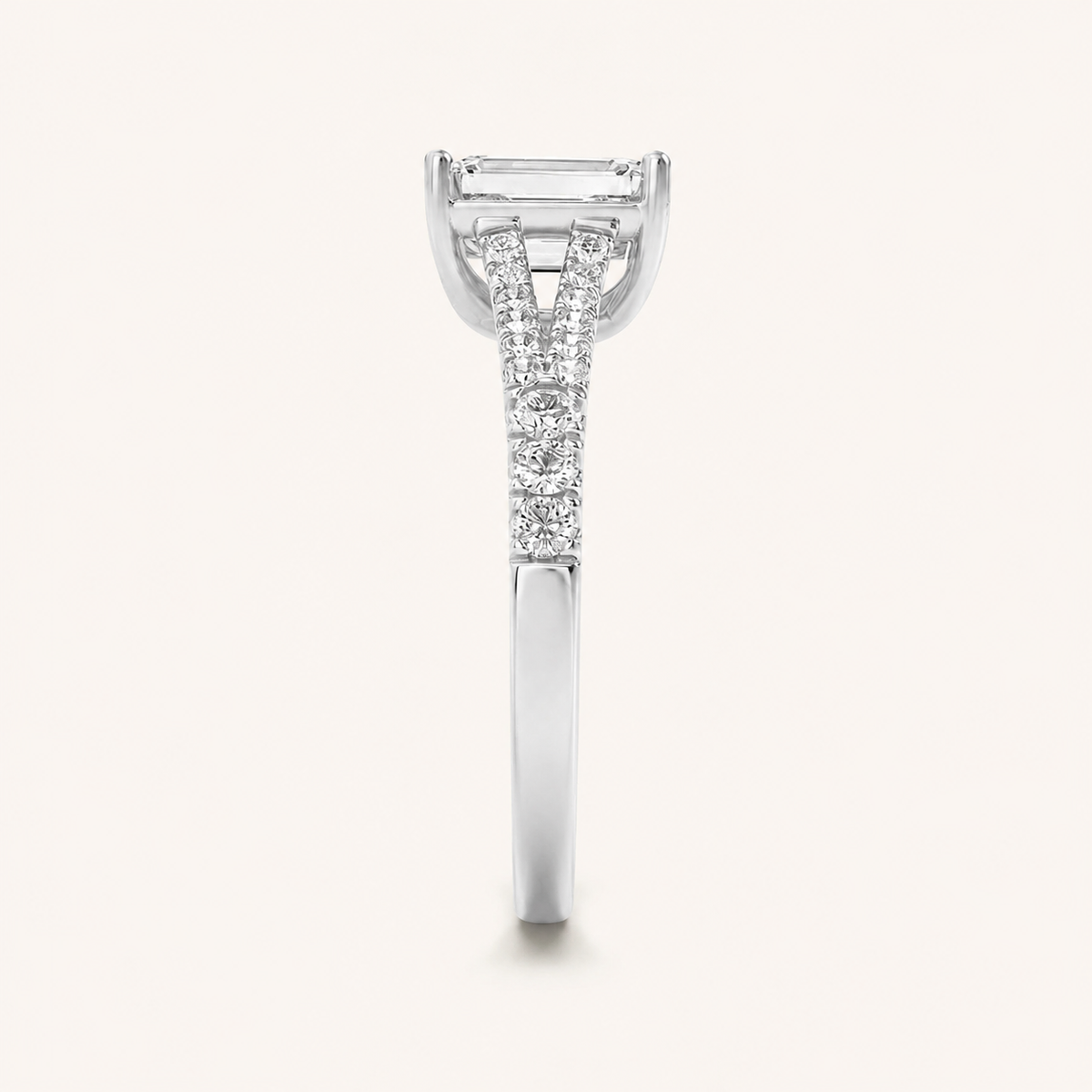 2 CT Emerald Cut Lab Grown Diamond Side Stone Ring