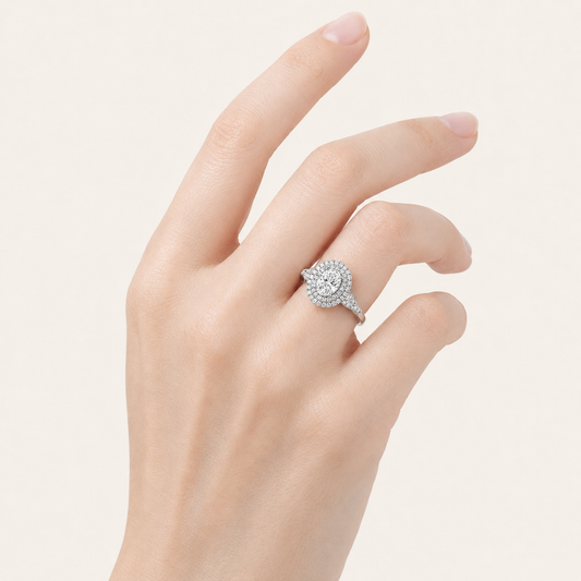 2 CT Oval Cut Lab Grown Diamond Halo Side Stone Ring