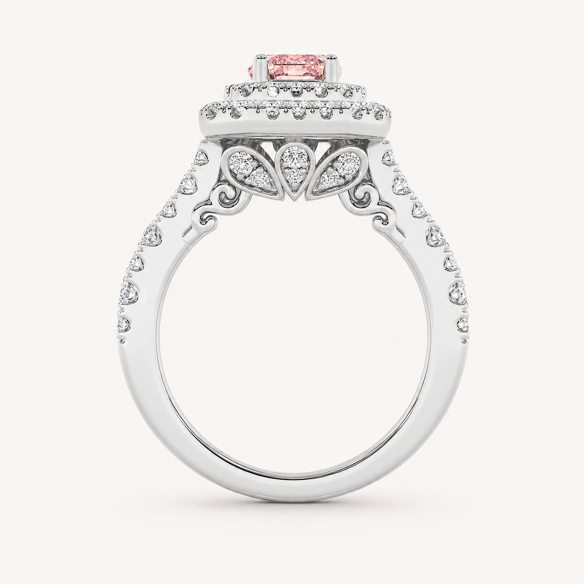 2 CT Emerald Cut Lab Grown Diamond Halo Side Stone Ring