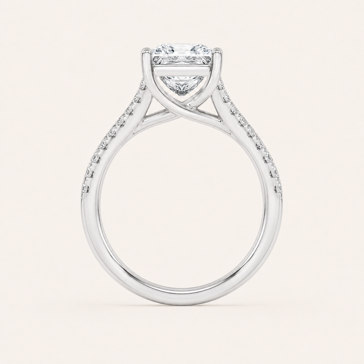 2CT Princess Cut Lab Grown Diamond Split Shank Trellis Side Stone Ring