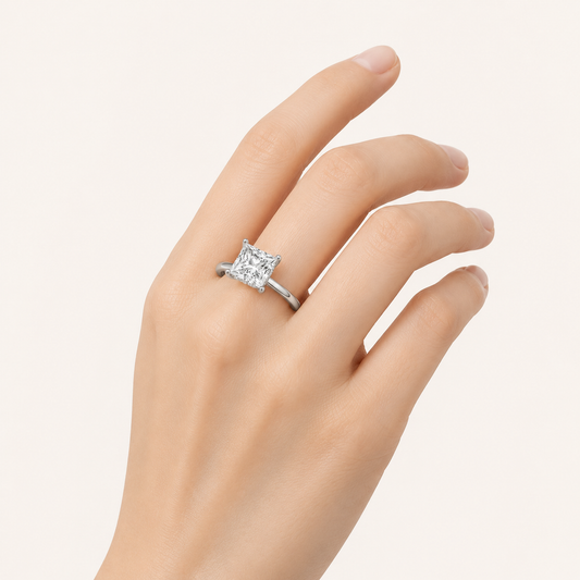 1.00 CT Princess Cut Lab Grown Diamond Hidden Halo Ring