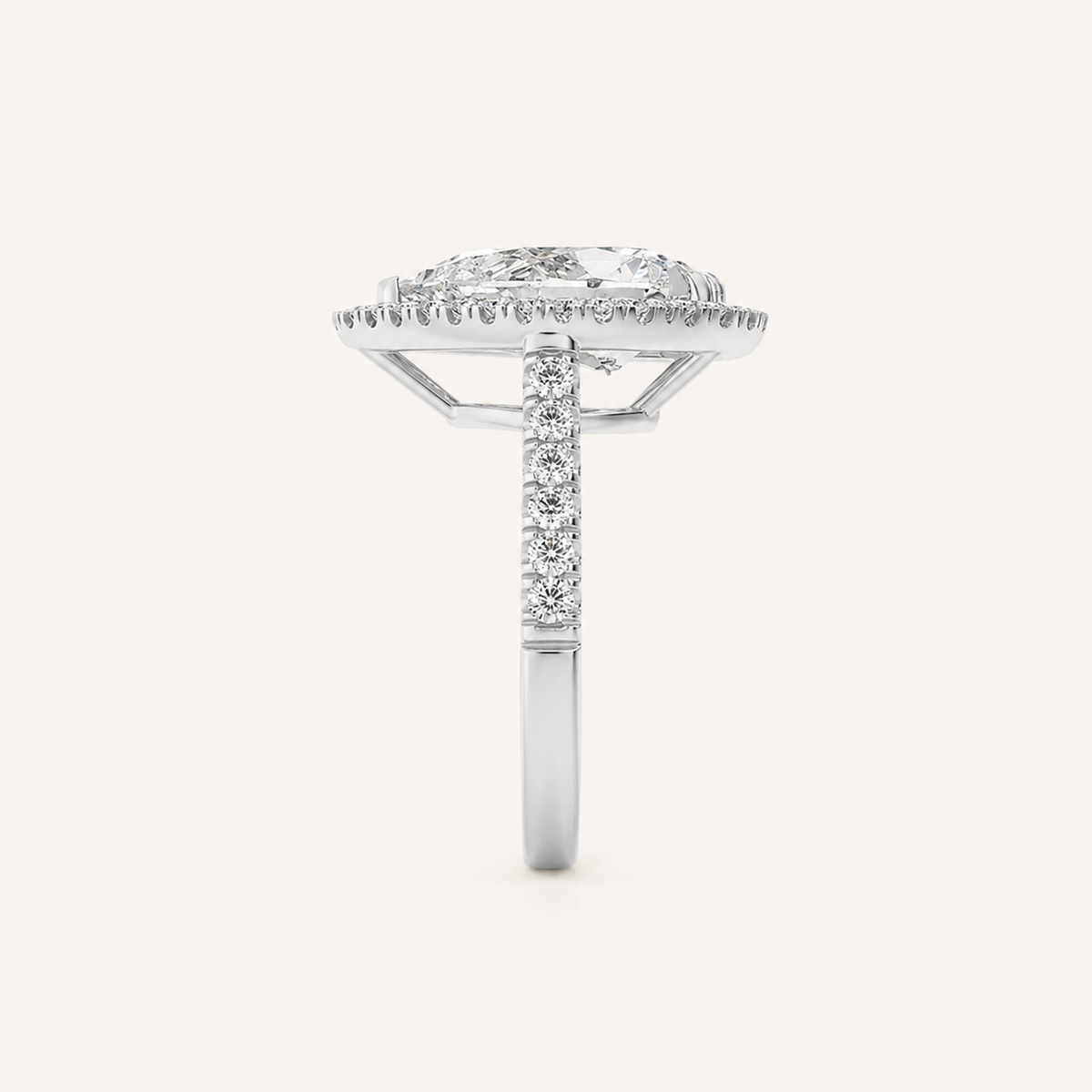 3.00 CT Pear Cut Lab Grown Diamond Halo Side Stone Ring
