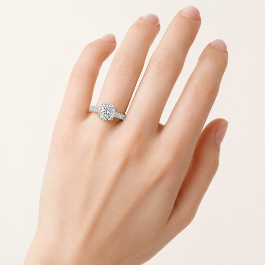 2.5CT Round Cut Lab Grown Diamond Hidden Halo Side Stone Ring