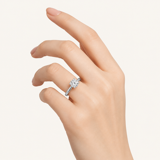 1CT Round Cut Lab Grown Diamond Accented Solitaire Ring