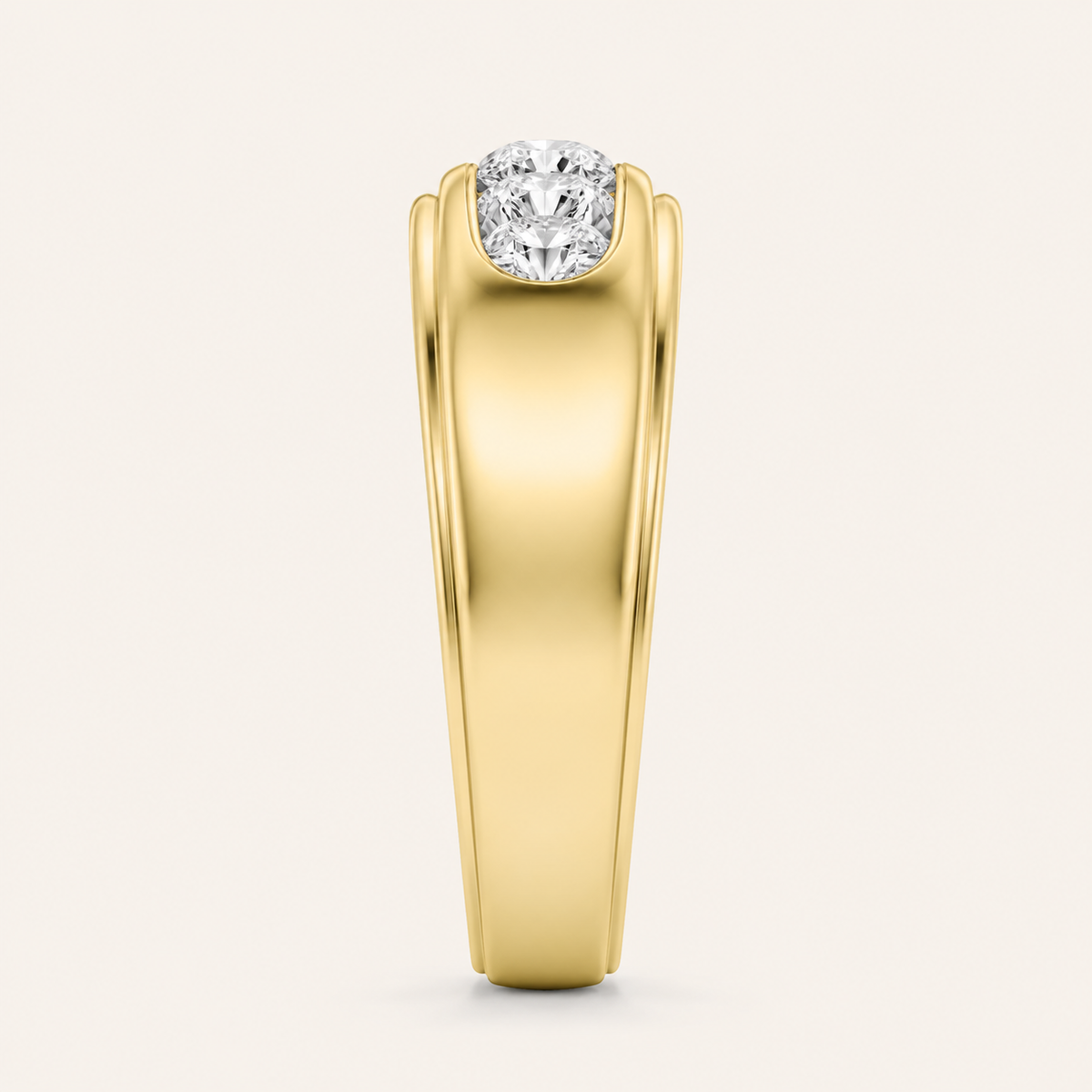 3CT Round Cut Lab Grown Diamond Three Stone Men's Ring