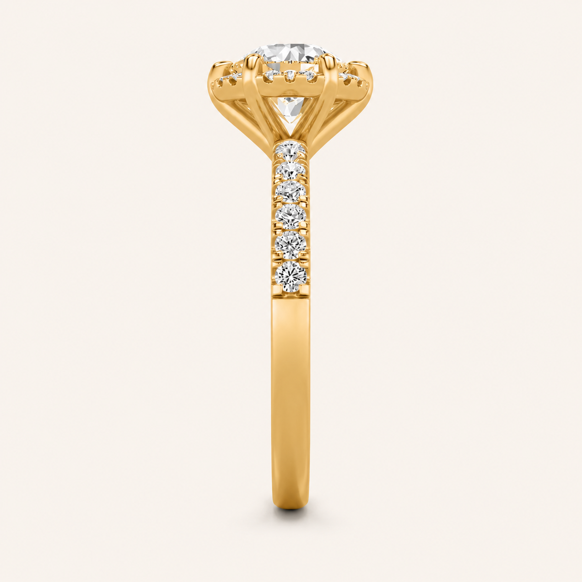 2.00 CT Round Cut Lab Grown Diamond Halo Side Stone Ring