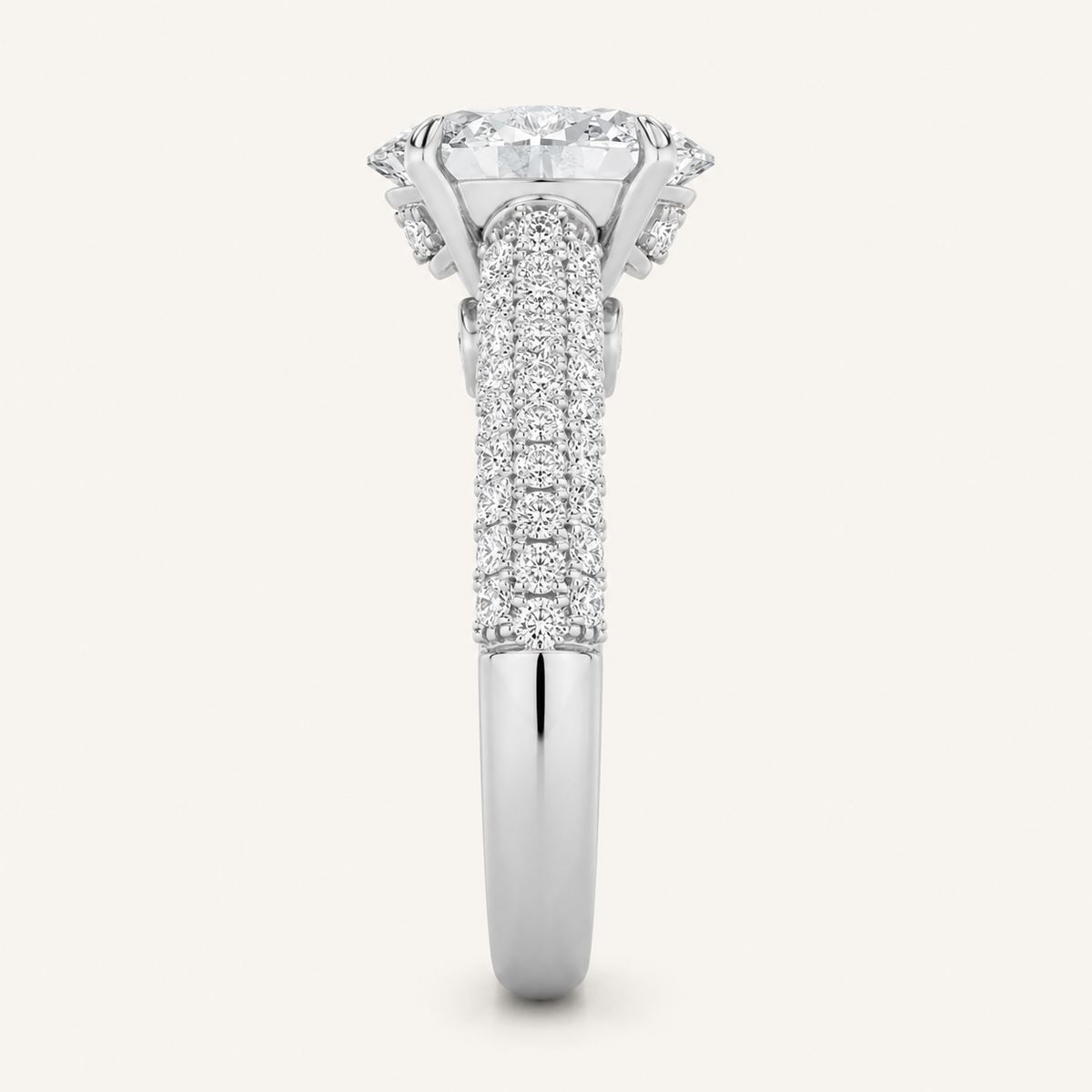 2.5CT Oval Cut Lab Grown Diamond Hidden Halo Side Stone Ring