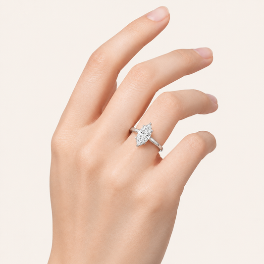1.00 CT Marquise Cut Lab Grown Diamond Hidden Halo Ring