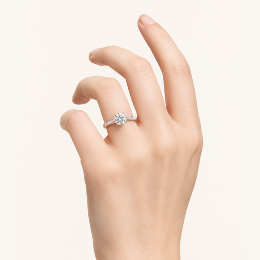 2.00 CT Round Cut Lab Grown Diamond Hidden Halo Side Stone Ring
