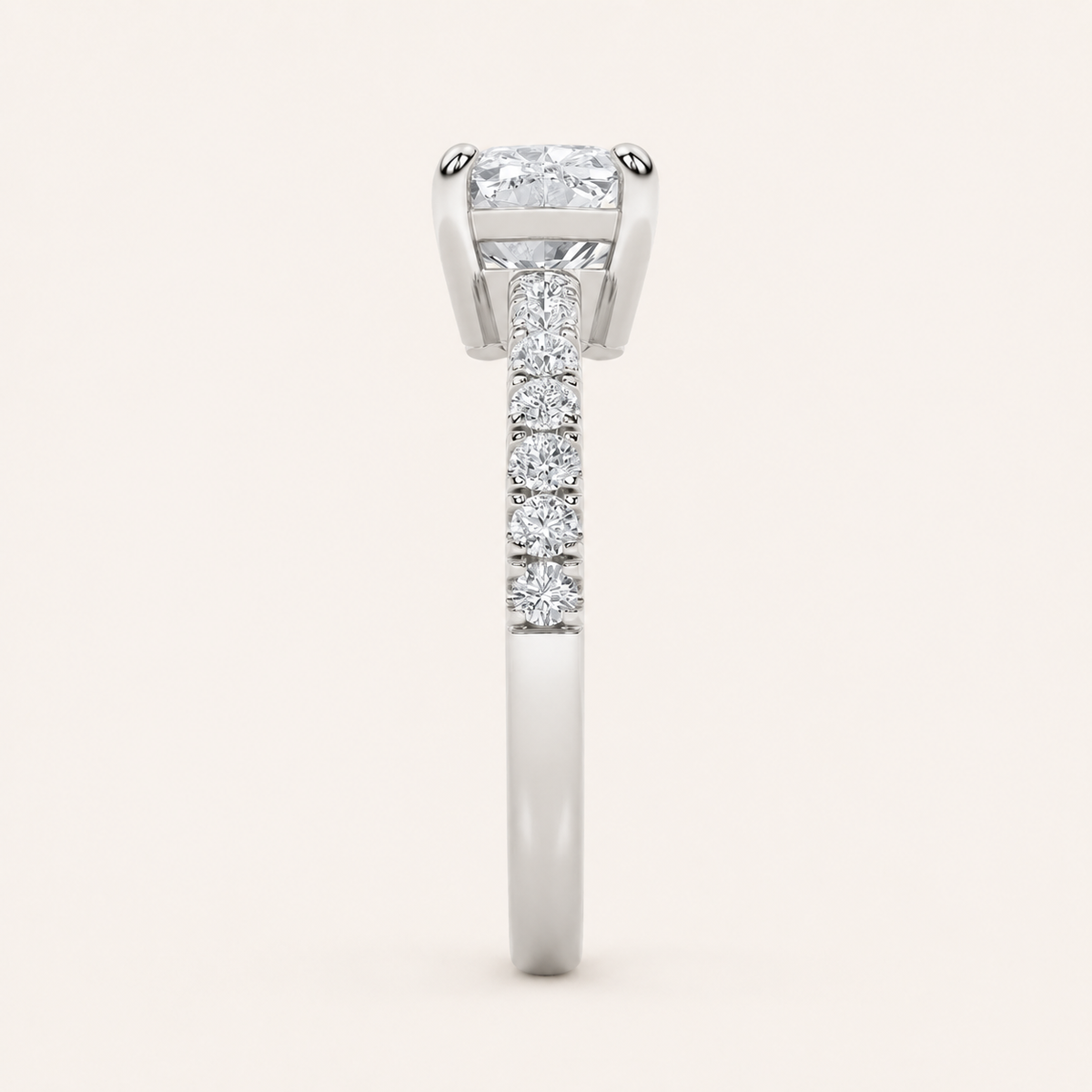 1.5CT Elongated Cushion Cut Lab Grown Diamond East West Side Stone Accented Ring